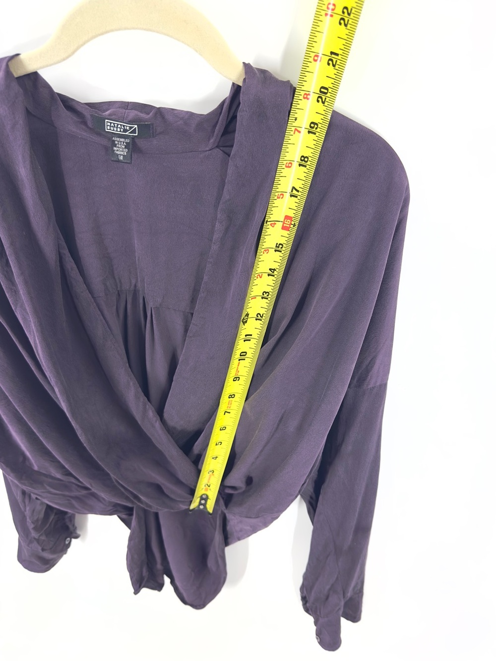 Natalie Busby Silk Twist Blouse Size Medium Purple Wrap Top Long Sleeve Luxury - Picture 7 of 7